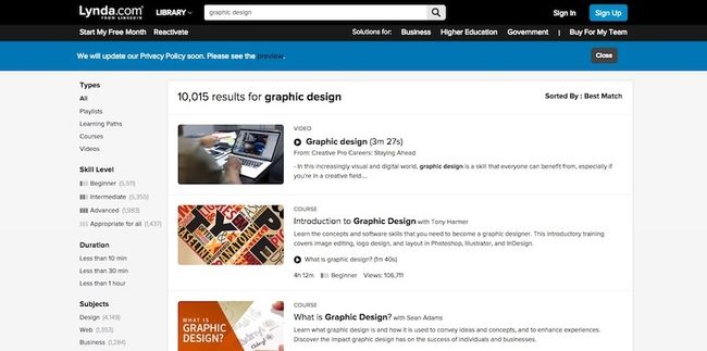 Piattaforma del corso di progettazione grafica Lynda.com