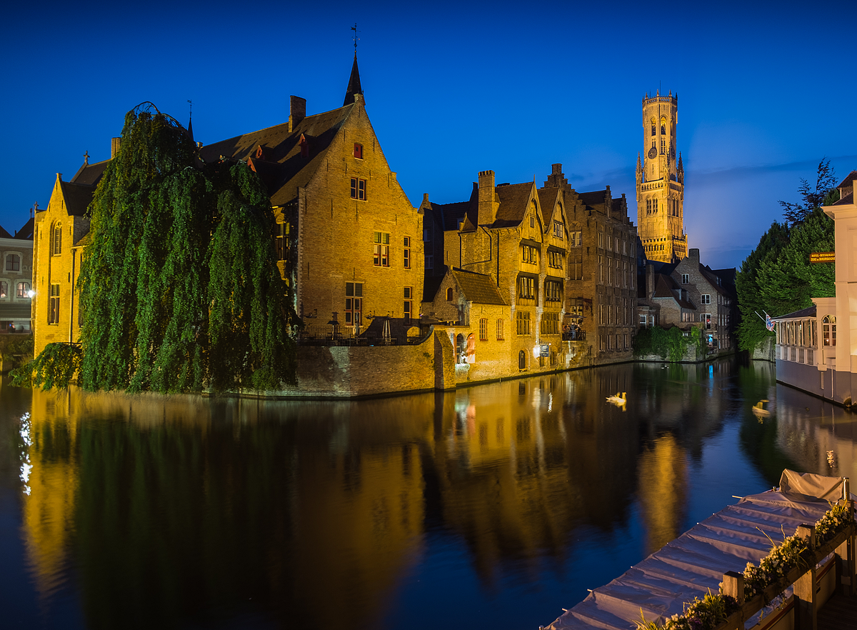 Blue Hour In Bruges. The Bruges Belfry Tower