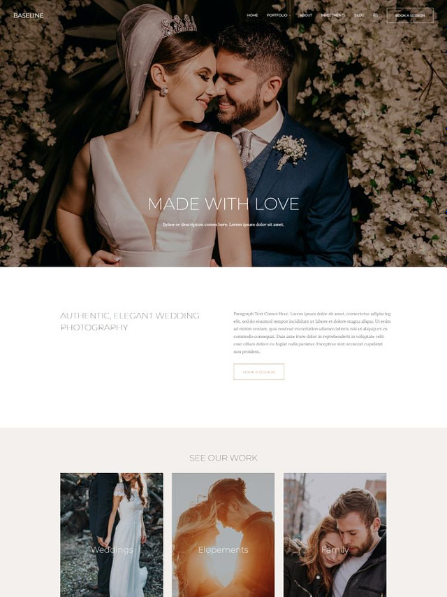 Baslinje - Pixpa Webbplatsmall för bröllopsportfölj
