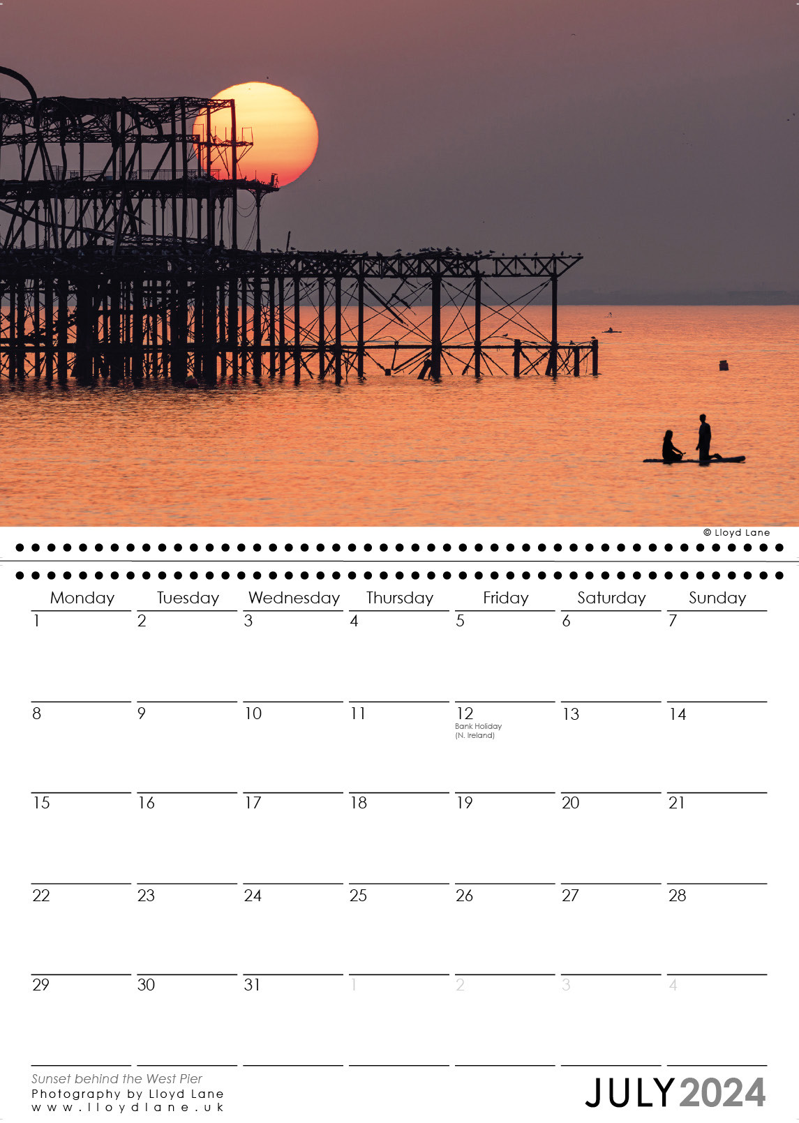 Brighton Calendar 2024 - Sunset at the Brighton Bandstand - Brighton photography