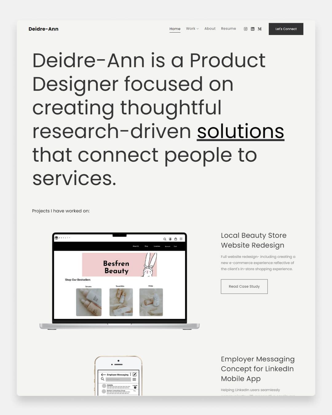 Diedre Ann – Produktdesigner-Portfolio-Website