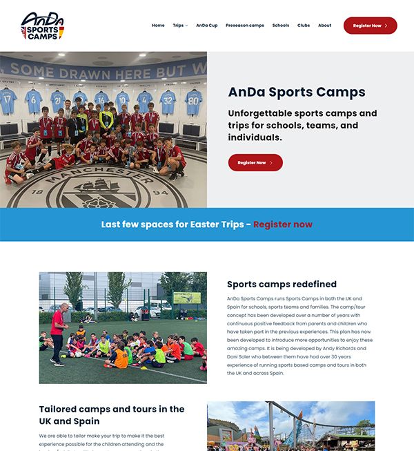 Przykłady stron internetowych z portfolio Anda Sports Camp