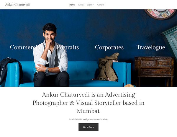 Ankur Chaturvedi ポートフォリオ Web サイトの例