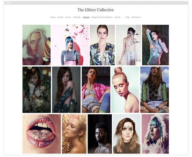El sitio web de la cartera de artistas de maquillaje de The Glitter Collective