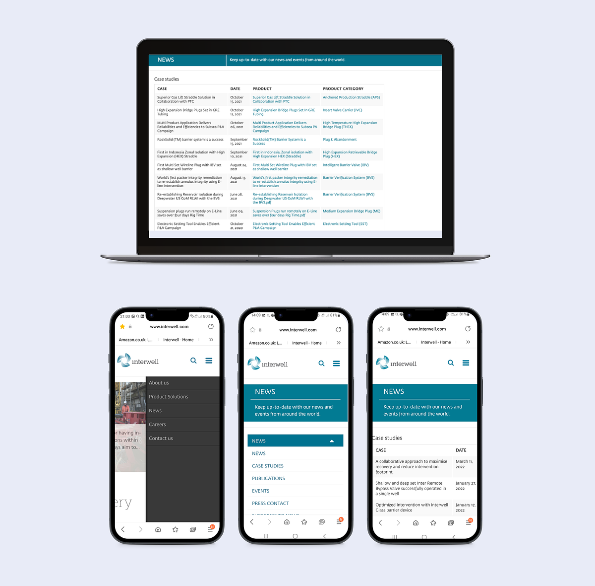 Laptop and iPhone frames showing existing Interwell case study landing page
