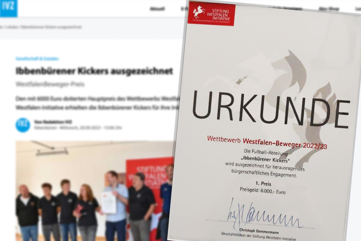 ie Ibbenbürener Kickers freuen sich über den Westfalen-Beweger-Preis der Stiftung Westfalen-Initiative für ihre Inklusionsarbeit.