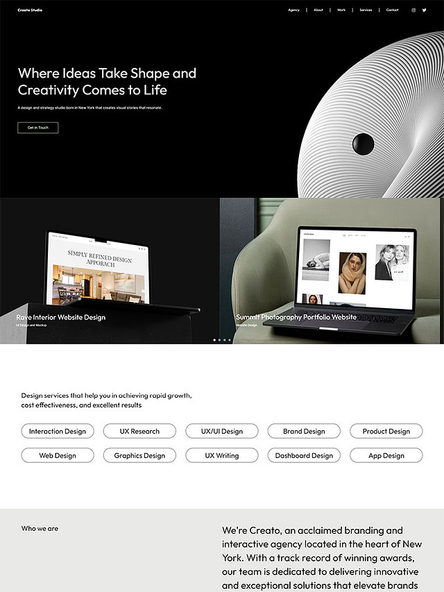 Yaratılış - Pixpa Portföy Web Sitesi Şablonları