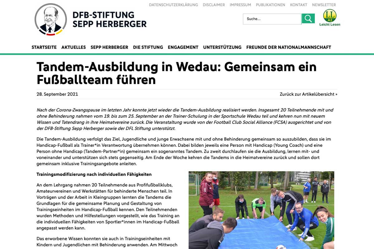 Inklusive Trainerausbildung - Young Coach und Tandempartner im Training