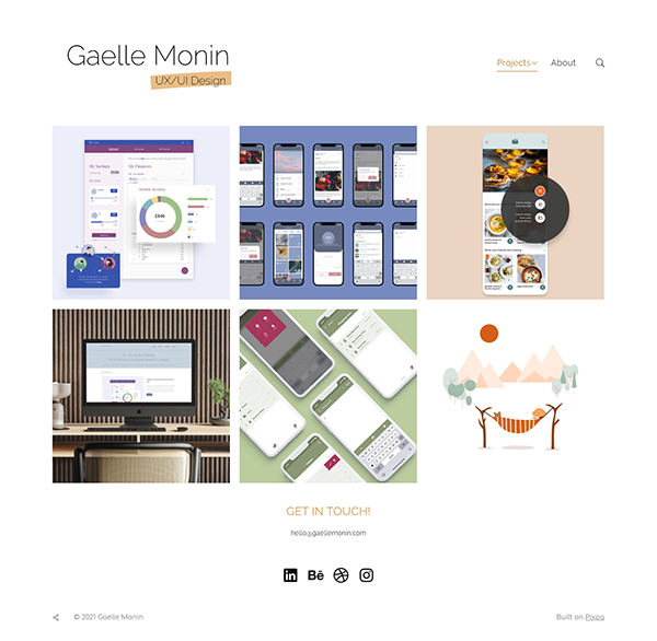 Gaelle Monin - UI/UX-ontwerpers Portfolio Website op pixpa