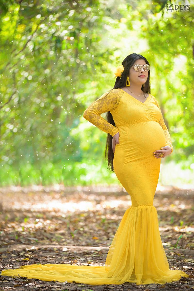 Yellow Net Maternity Gown, DP-012