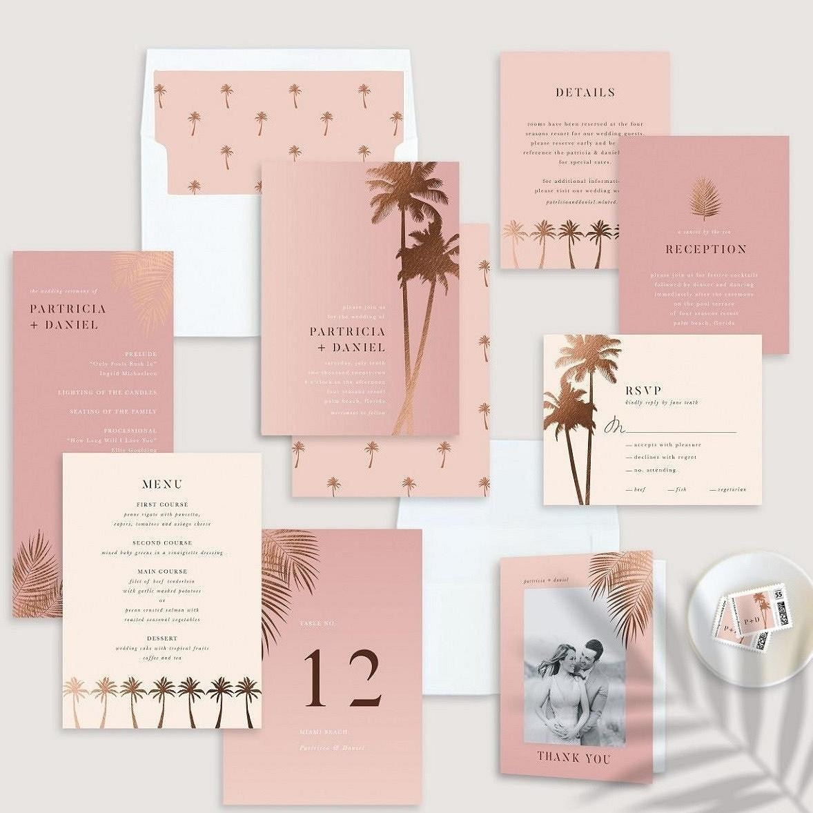 "sunset by the sea" wedding invitation suite