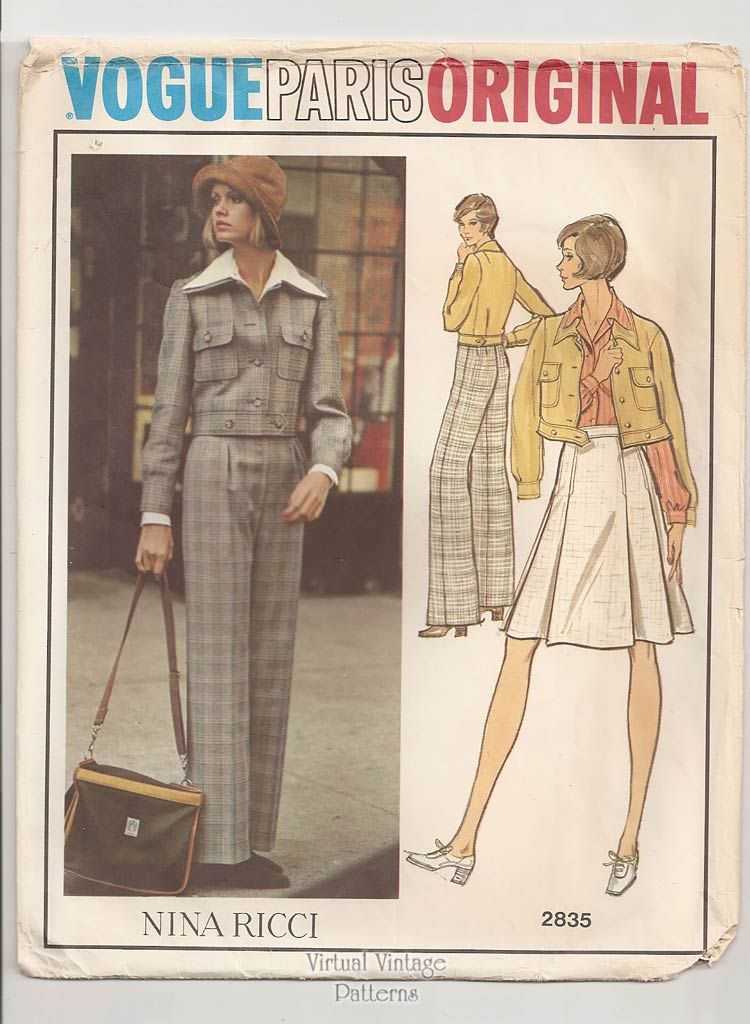 70s Vogue Paris Original 2835, Nina Ricci Jacket, Pants & Pleated 