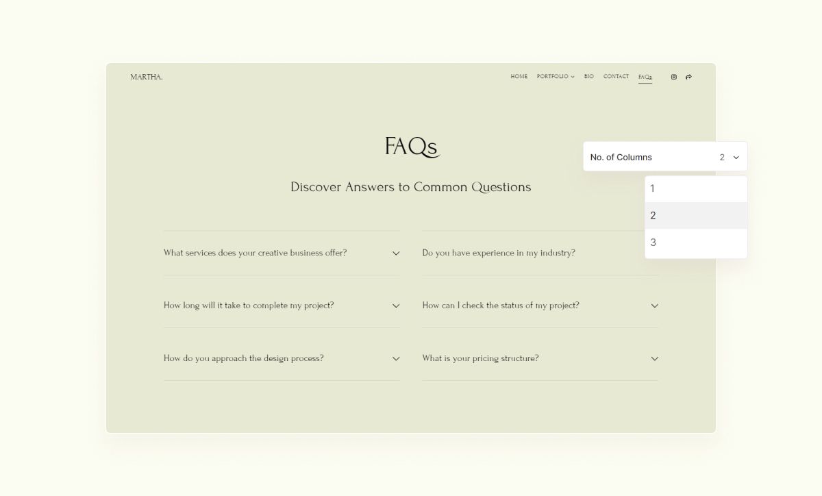 FAQ アコーディオンが列レイアウトで利用可能になり、カスタマイズが強化されました