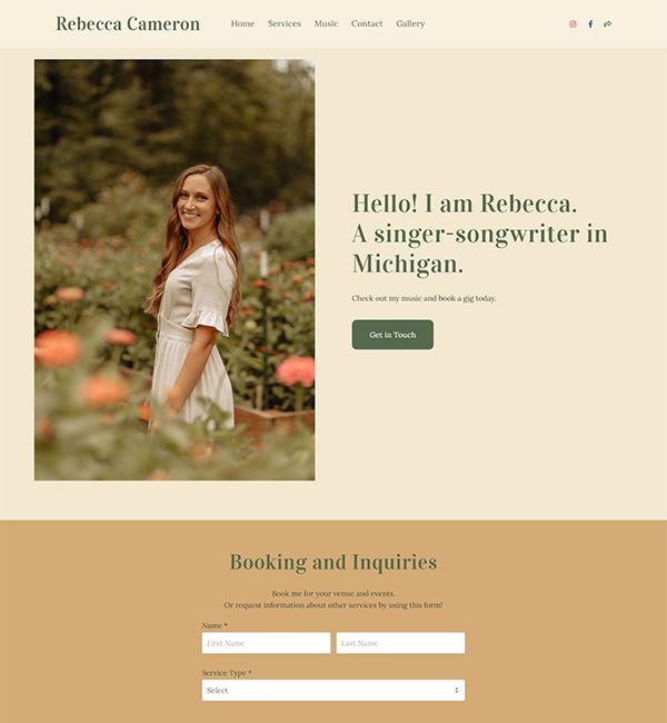 レベッカ・キャメロンのポートフォリオ Web サイトの例