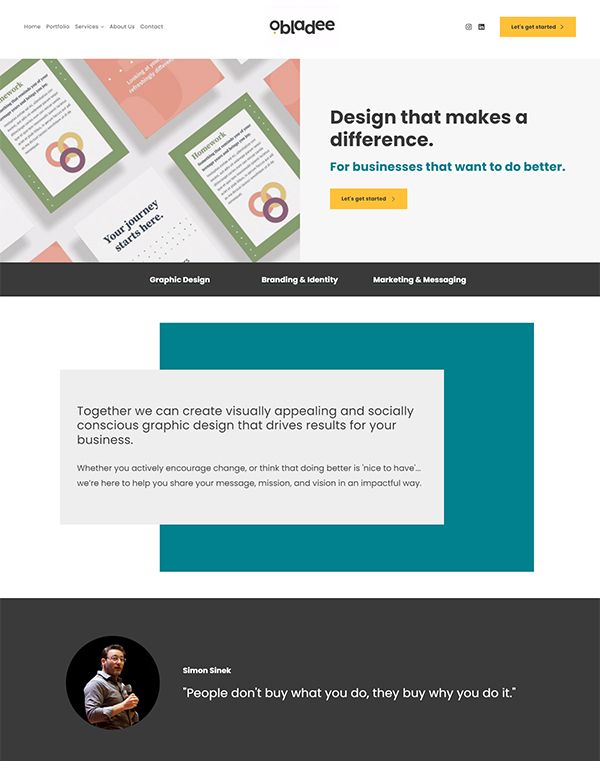 Obladee デザイン ポートフォリオ Web サイトの例