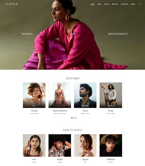 ตัวอย่างเว็บไซต์ Auraa Models Portfolio